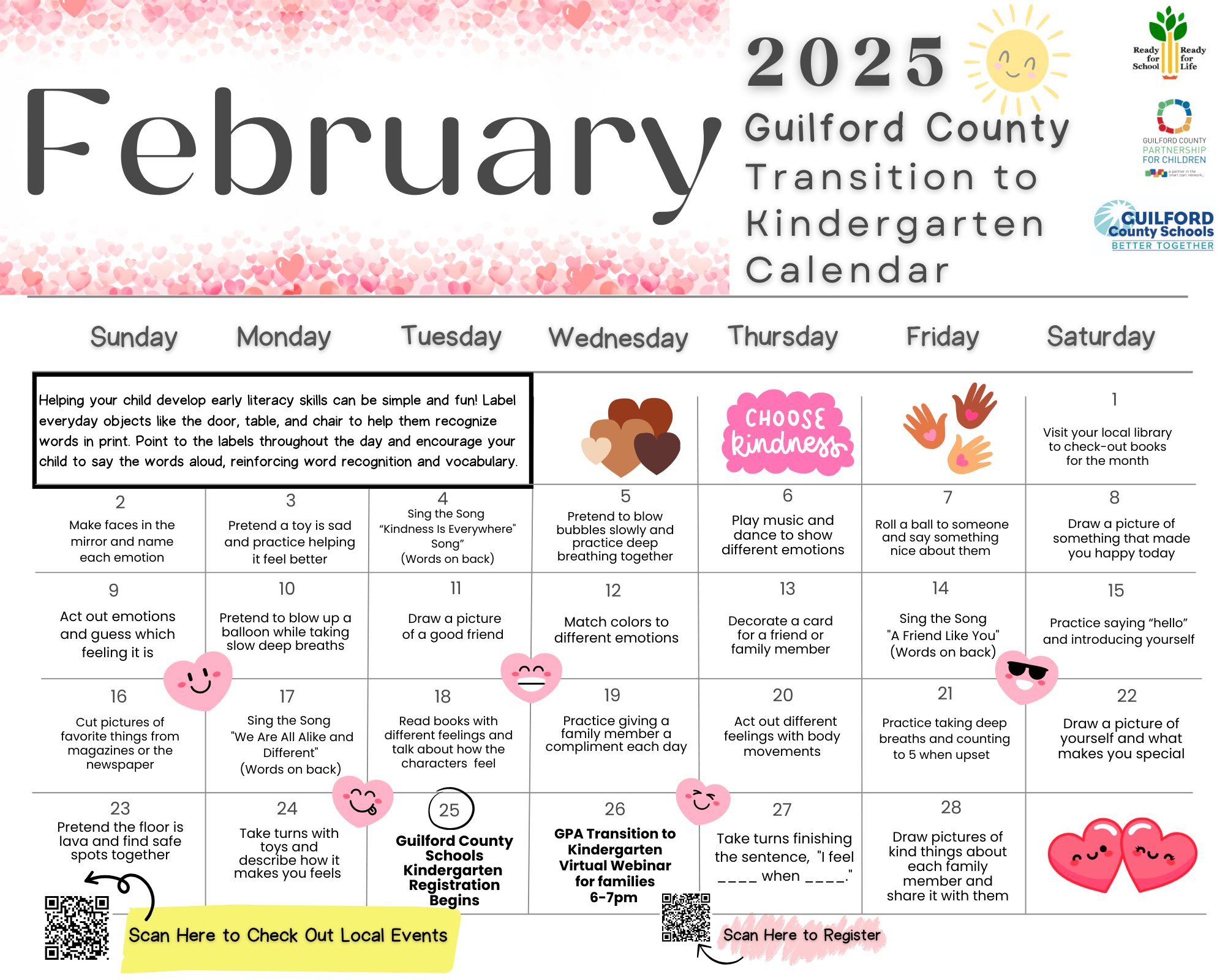 Transition to Kindergarten February Calendar