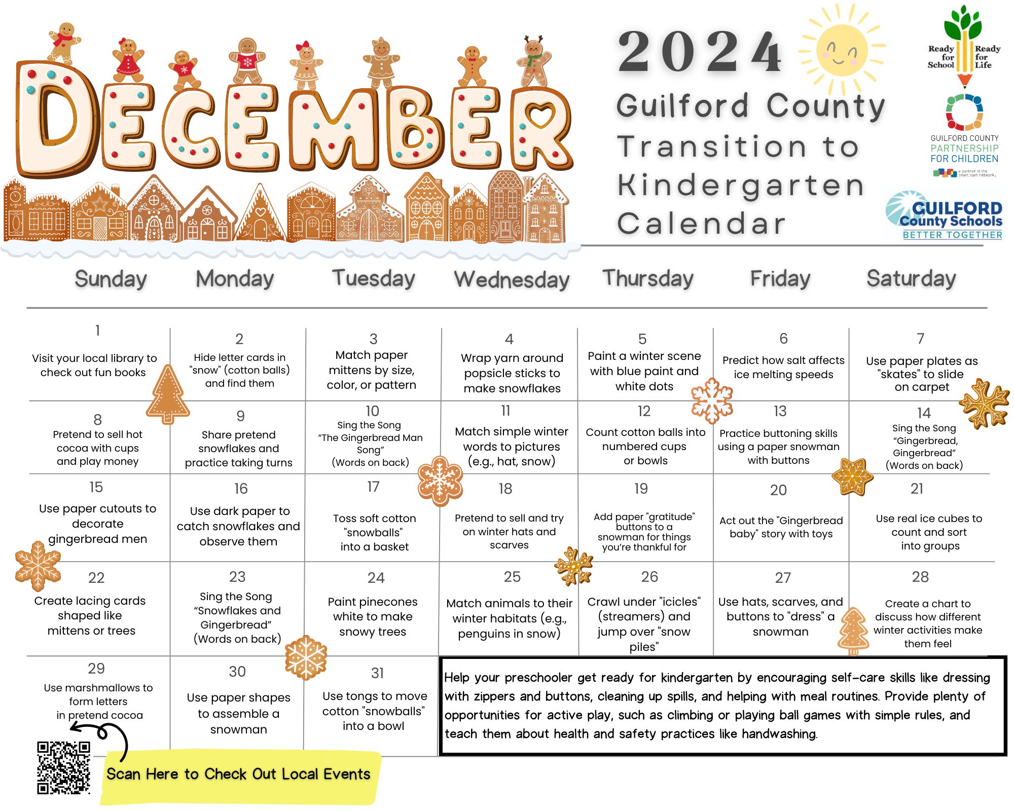 Transition to Kindergarten December Calendar