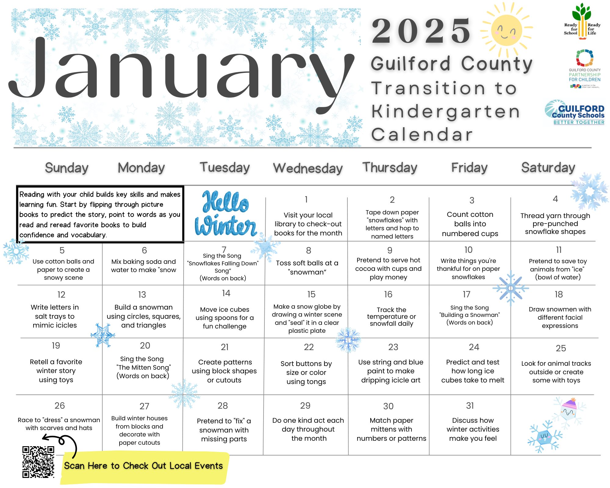 Transition to Kindergarten January Calendar